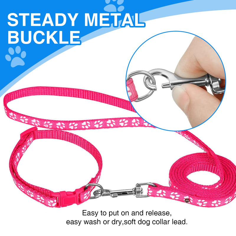 Dog Collar and Leash Set for Small Dogs, 4 Pieces, Paw Print Pattern, Adjustable 7.5-12.6 Inches - PawsPlanet Australia