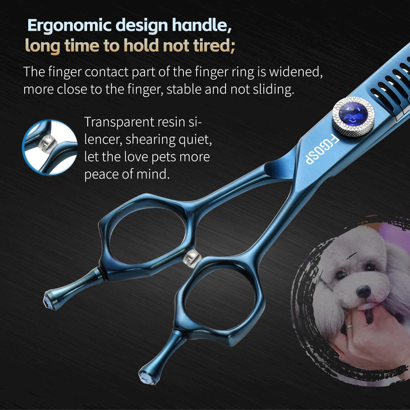 Professional Curved Chunkers Dog Grooming Scissors 7'' Curved Comb Thinning Shears for Dogs Pet 27 Teeth Japan VG10 Sharp and Smooth(7 Curve Chunker, Blue) 7.0 in Curved Chunkers Prussian Blue - PawsPlanet Australia