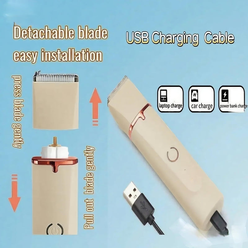 4 in 1 Pet Dog Cat Grooming Kit Dog Cat Nail Ear Paw Clipper Trimmer Pet Hair Grooming Clipper-Low Noise Rechargeable - Cordless Quiet Nail Grinder Trimming Hair Around Eyes and Ears (Beige) Beige - PawsPlanet Australia
