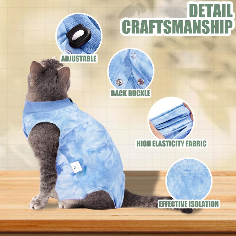 Cat Surgery Recovery Suit, Cat Onesie for Cats After Surgery Anti Licking Wounds, Cat Outfit E-Collar Alternative for Cats Spay Recovery Suit Female and Male, Tie Dye Cats Shirt Clothes Large Blue - PawsPlanet Australia