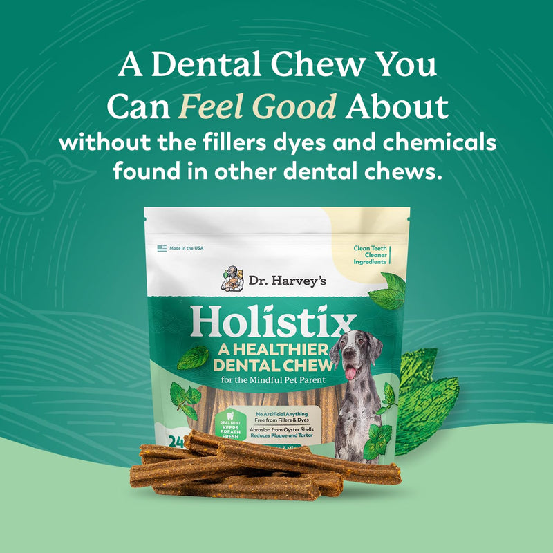Dr. Harvey's Holistix Dental Chews for Dogs - Dog Teeth Cleaning & Fresh Breath Treats, Sweet Potato Mint (24 Sticks) - PawsPlanet Australia