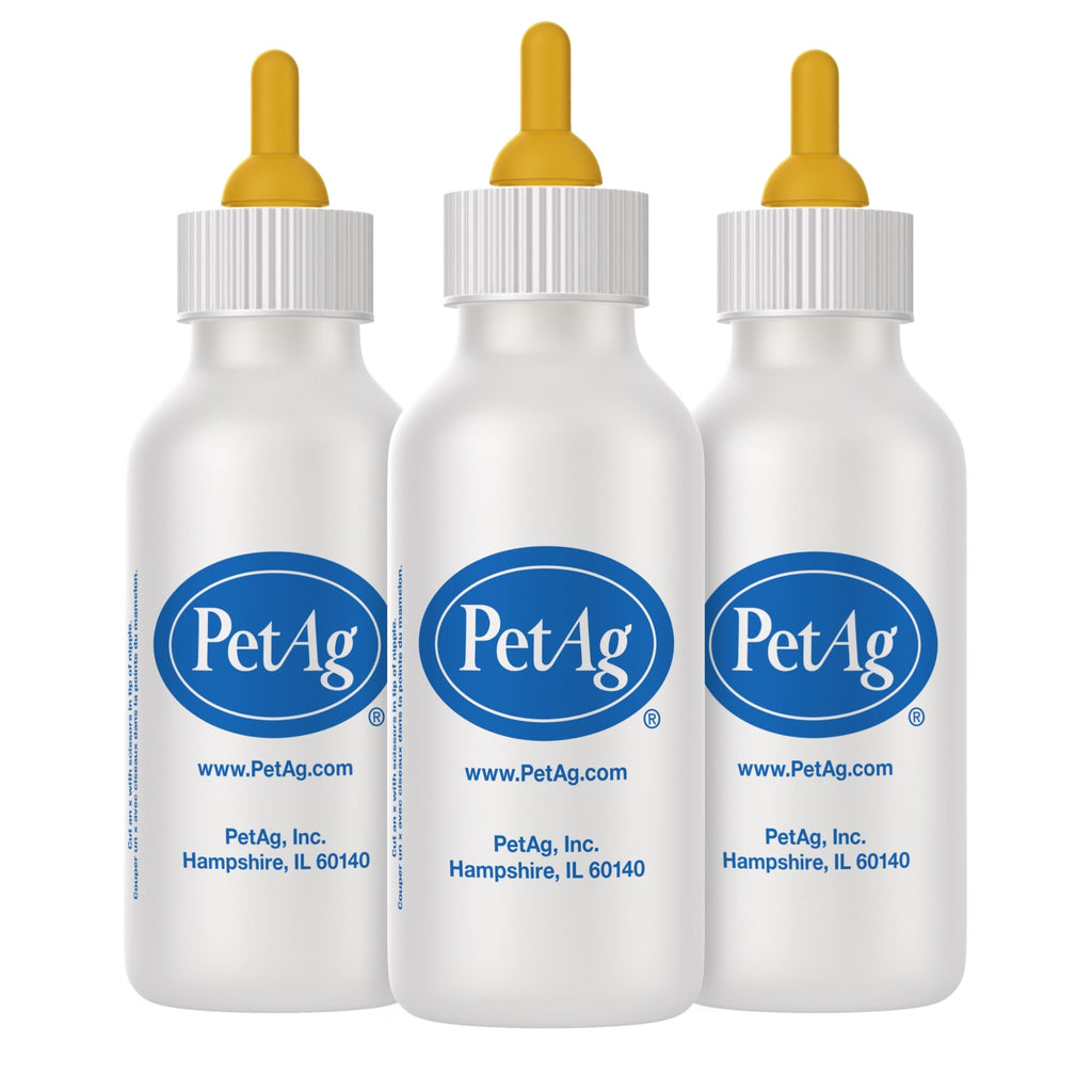 Pet-Ag Nurser Bottle - 2 oz, Pack of 3 - Promotes the Natural Feeding of Liquids - Designed for Small Animals - Durable & Easy to Clean