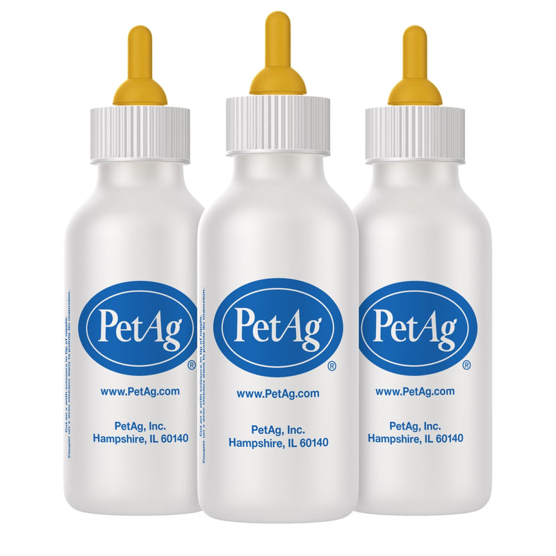 Pet-Ag Nurser Bottle - 2 oz, Pack of 3 - Promotes the Natural Feeding of Liquids - Designed for Small Animals - Durable & Easy to Clean