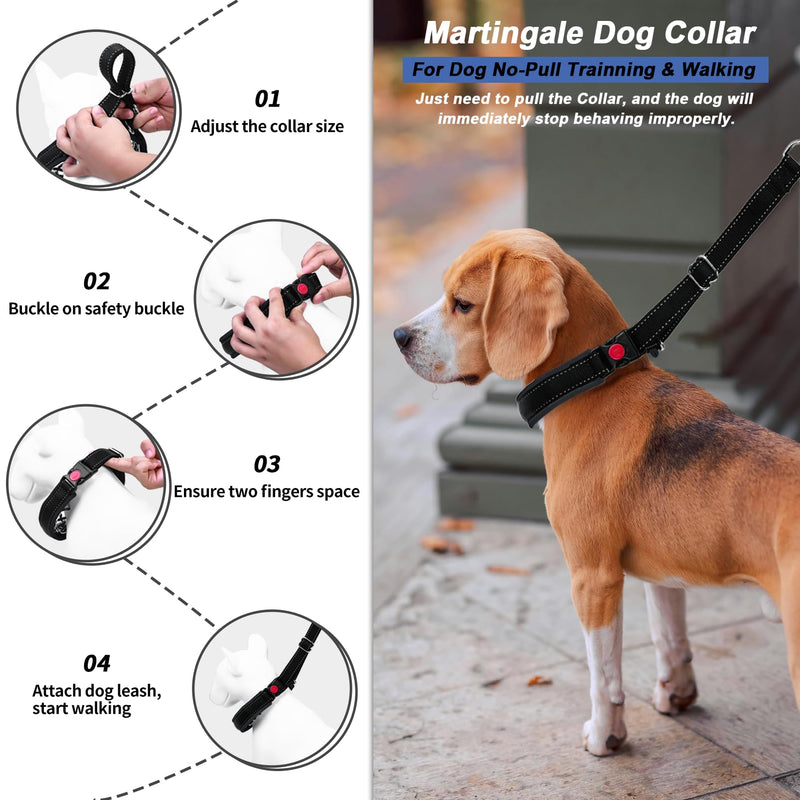 Martingale Collar for Dogs, Hidden No Pull Dog Collar with Buckle, Reflective Nylon Choke Collar Adjustable Limited Slip Collar for Large Medium Small Dogs Anti Pull Training Walking S Black S (11"-15" Neck, 1" Wide) Black Black - PawsPlanet Australia