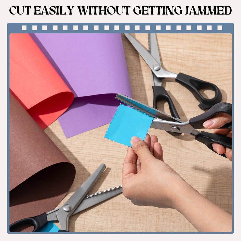 3 Sizes Pinking Shears for Crafting and Paper Cutting, 3mm, 5mm, 7mm Scalloped Scissors, 9.3'' Zig Zag Scissors Handheld Serrated Jagged Dressmaking Supply for Leather Fabric Craft Paper Black and White 3