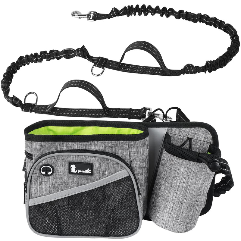 Pecute Hands Free Dog Leash Upgraded with Treat Pouch, Running Leash for Dogs, Waist Leash for Dog Walking Hiking, Durable 4 Bungees, Dual Handles, Night Reflective Safety