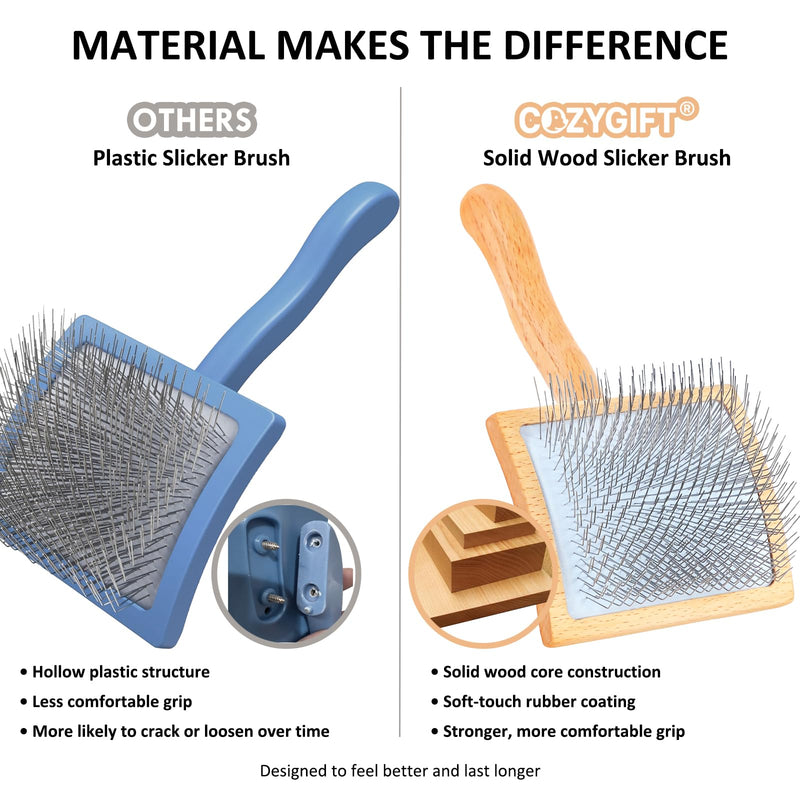 Dog Slicker Brush for Dogs, Long Hair Doodle Brush, Wooden Dog Brush Grooming Tools for Cockapoo Poodles Goldendoodles, Labradoodles, Large Long Pins and Pet Comb, Wood - PawsPlanet Australia