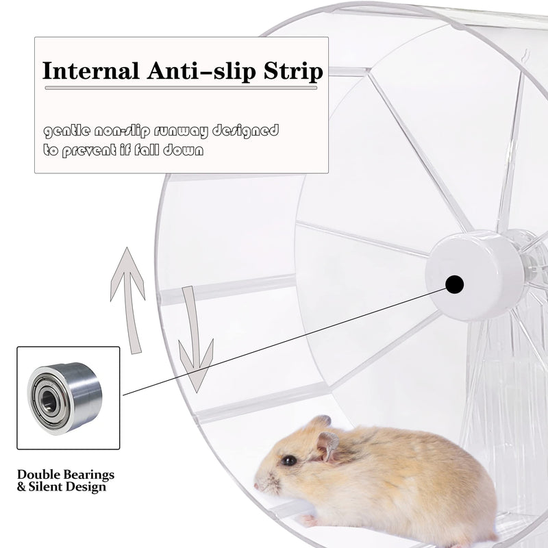 8.5 Inches Super Silent Hamster Wheel for Hamster Exercise Wheel Compatible with Gerbil, Syrian & Dwarf, Chinchilla and More Small Animal Exercise Wheel with Stable Stand, Transparent - PawsPlanet Australia