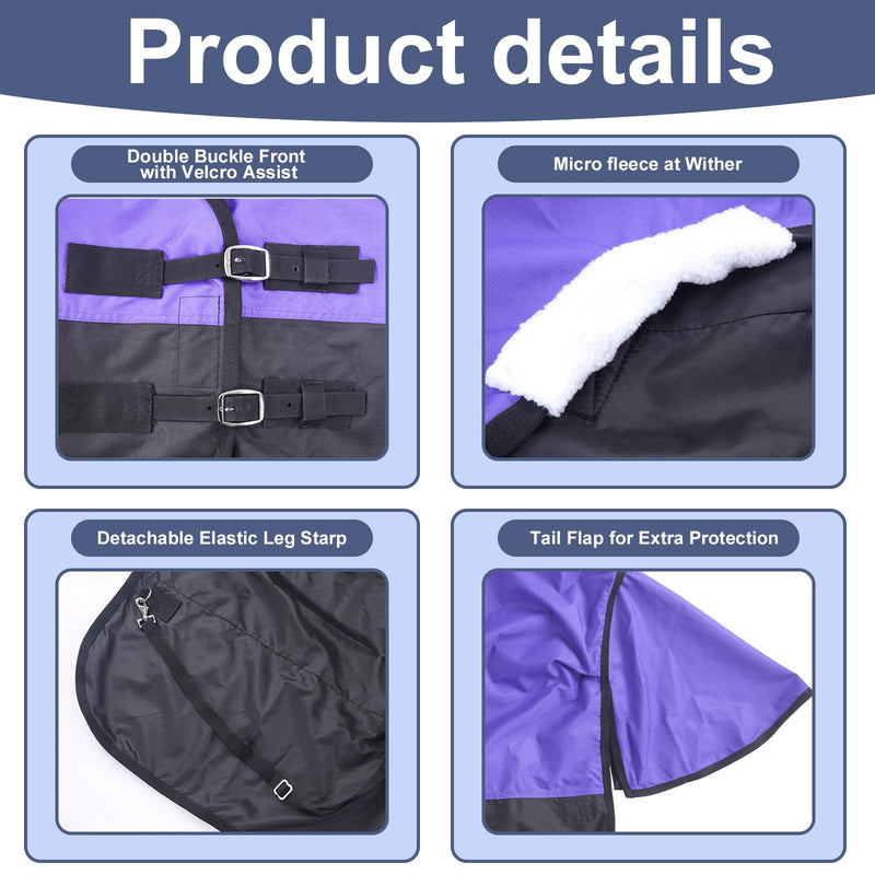 600 Denier Rip-Stop Horse Rain Sheet Lightweight Waterproof and Breathable Turnout Horse Blanket (No Fill) Violet/Black 72 72" - PawsPlanet Australia