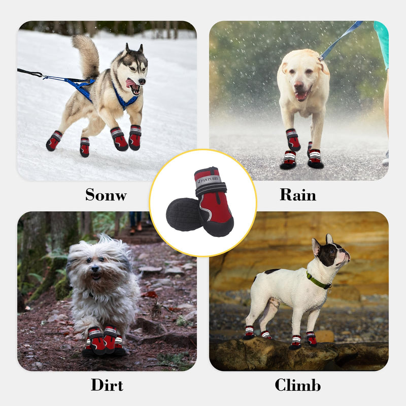Dog Shoes for Large Dogs, Anti-Slip Waterproof Dog Boots & Paw Protectors With Full Toe Coverage Design, Dog Shoes for Hot Pavement and Winter Snow Hiking with Reflective Straps（red,4#) - PawsPlanet Australia