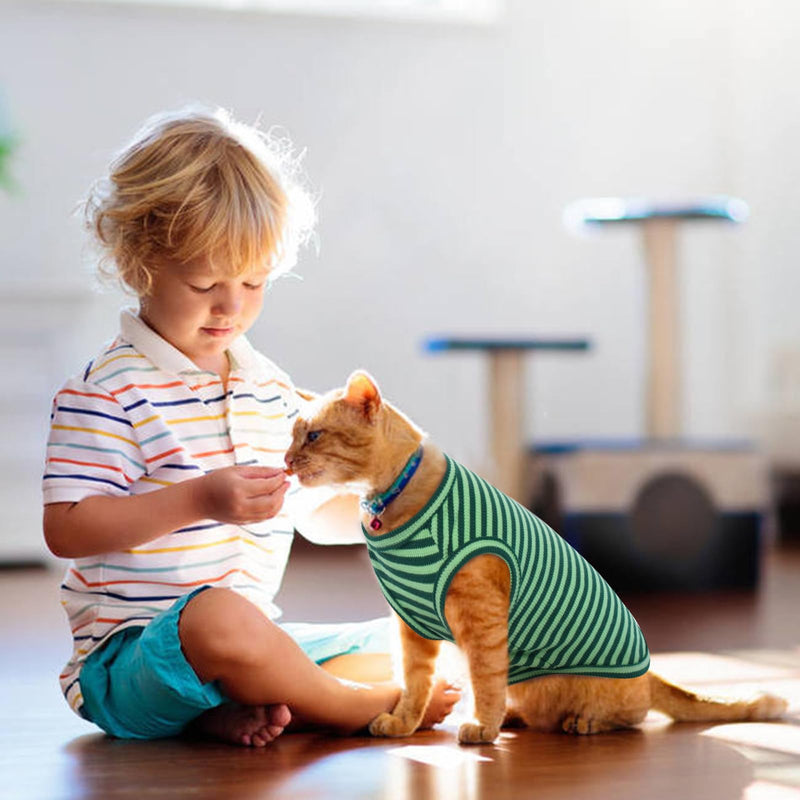 Sphynx Cat Clothes, Breathable Hairless Cat Shirts, Stripe Kitten T-Shirts Sleeveless, Pullover Cat Sweaters, Pet Summer Apparel for Sphynx, Cornish Rex, Devon Rex, Peterbald, Small Dogs X-Large Green - PawsPlanet Australia