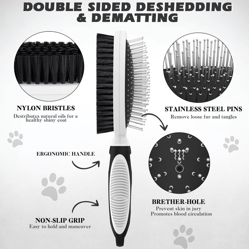 2PCS Pet Grooming Tools - Double-Sided Brush for Shedding and Bathing, Suitable for Short/Long Haired Dogs Cats and Horses, Deshedding Dog Brush, Mane & Tail Combs for Horses - Pet Supplies (White) White - PawsPlanet Australia