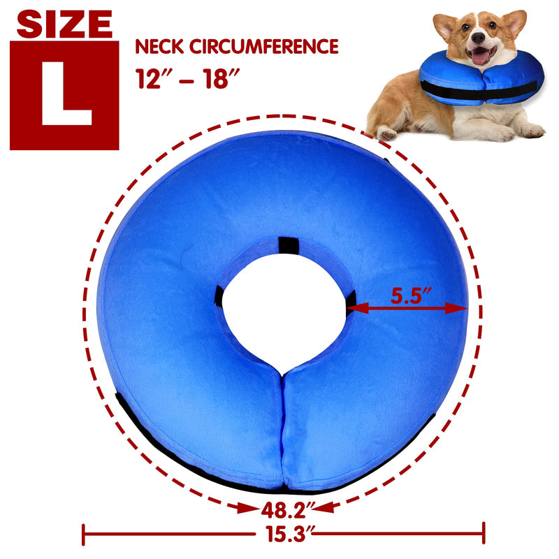 Inflatable Dog Collar-Soft Protective Cone for Dogs After Surgery,Dog Donut Collar Suitable for Dogs and Cats,Dog Cone Collar to Prevent Pets from Touching Stitches,Wounds and Rashes(Blue,L) Large(Neck:12"-18") Blue - PawsPlanet Australia