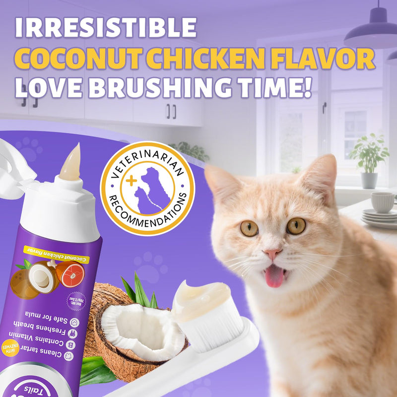 Cat Toothbrush and Toothpaste Kit - Includes Toothpaste (Coconut Chicken 2.5 oz.) Soft Brush, Finger Brush - Provides Safe and Effective Oral Care for Kittens and Adult Cats Coconut Chicken 0.83 Ounce (Pack of 3) - PawsPlanet Australia
