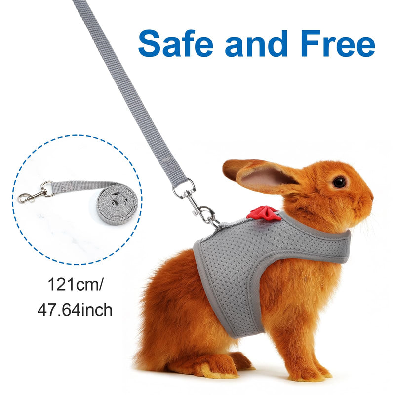 Rabbit Harness and Leash Set,Bunny Leash for Walking Escape Proof,Bunny Clothes with Cute Bow Mesh Breathable Adjustable Vest Rabbit Harness Camping Hiking Training for Ferret Kitten Puppy (Grey M) - PawsPlanet Australia