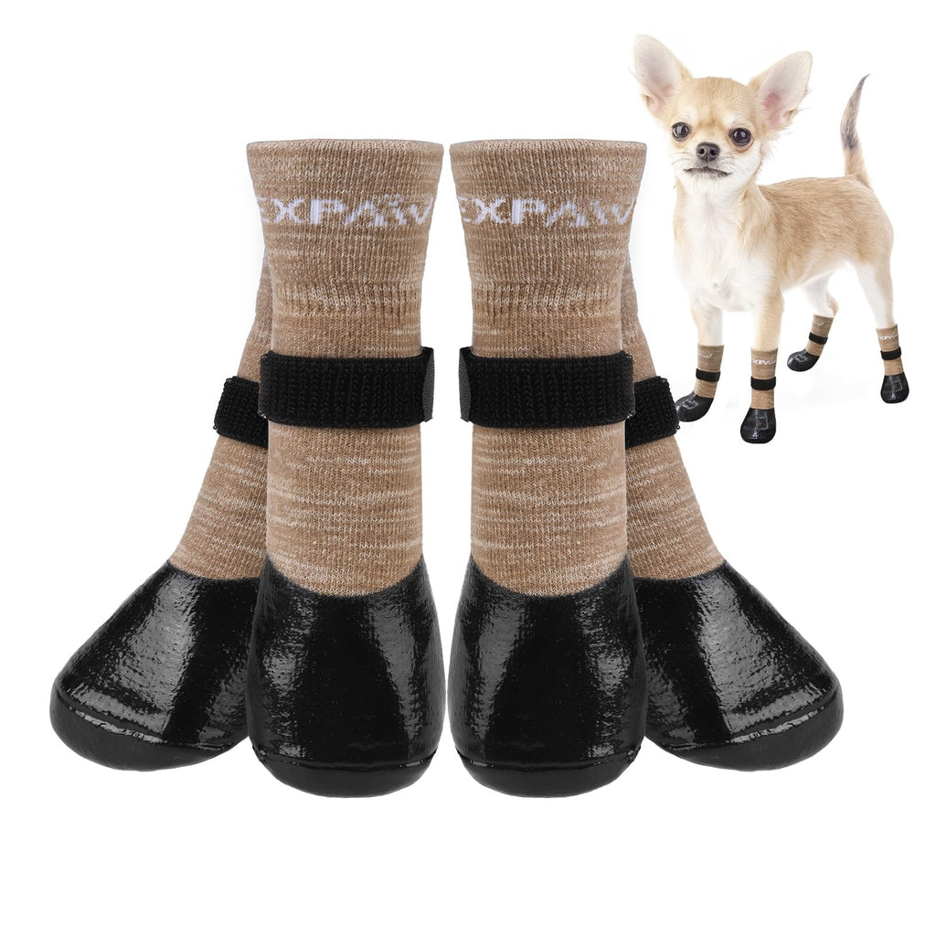 EXPAWLORER Anti-Slip Dog Socks Boots - Waterproof Dog Shoes for Winter Outdoor Cold Pavement, Snow Rain Days, Paw Protectors Booties for Hardwood Floors Prevent Licking Puppy Senior Dog,Khaki M Medium