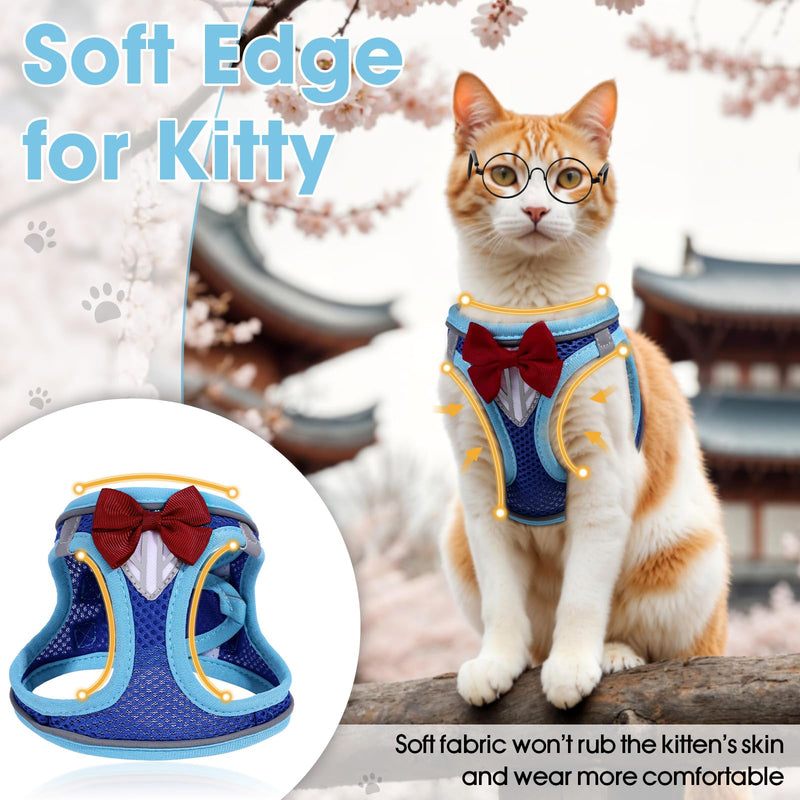 Cat Vest Harness and Leash Set for Walking, Escape Proof, Adjustable Kitten Harness, Breathable Mesh with Reflective Strips, Detective Conan-Inspired Design, Blue, Medium M - PawsPlanet Australia