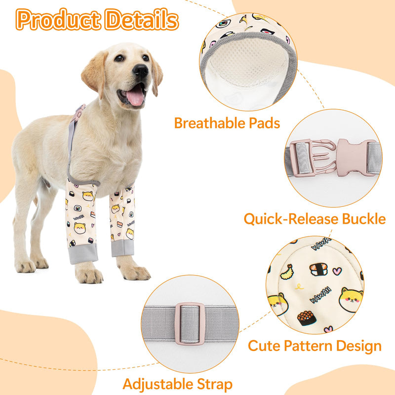 Dog Elbow Protector for Calluses, Adjustable Dog Elbow Pads Leg Sleeve to Prevent Licking Biting on Joints, Breathable Dogs Front Leg Brace Wound Cover for Small Medium Large Dogs Beige Sushi L