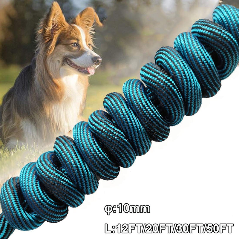 BTINESFUL Tie-Out Check Cord Long Rope Dog Leash, 8ft 12ft 20ft 30ft 50ft Recall Training Lead Leash- Great for Large Medium Small Dogs Training, Playing, Camping, or Backyard 30 Foot Blue Black - PawsPlanet Australia