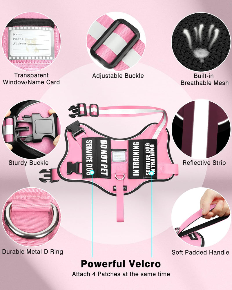 Service Dog Vest Harness and Leash Set+10 Patches for Puppy Small Dogs,Do Not Pet Emotional Support Dog Vest with 2 Soft Padded Handle for Everyday/Training (Pink XS) Extra-Small Pink