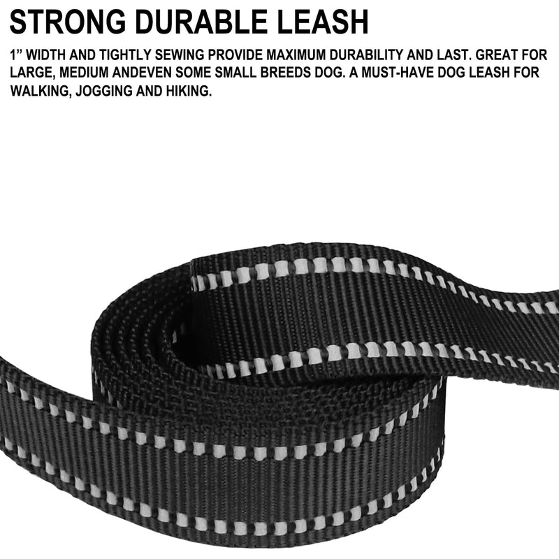 Dog Leash 6 FT, Double Sided Reflective Dog Leash with Soft Padded Handle, Durable Metal Snap Hook Nylon Heavy Duty Leashes for Small Medium and Large Dogs, 1 Inch Wide, Black - PawsPlanet Australia