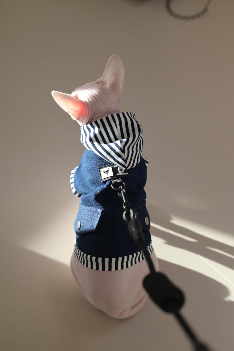 Hooded Denim Cotton Cardigan Harness Vest for Small Kitten & Cats - Adjustable Soft Pet Clothing, Stylish Puppy Kitten Jacket with Leash Attachment (Jacket Only, X-Large) Jacket Only - PawsPlanet Australia