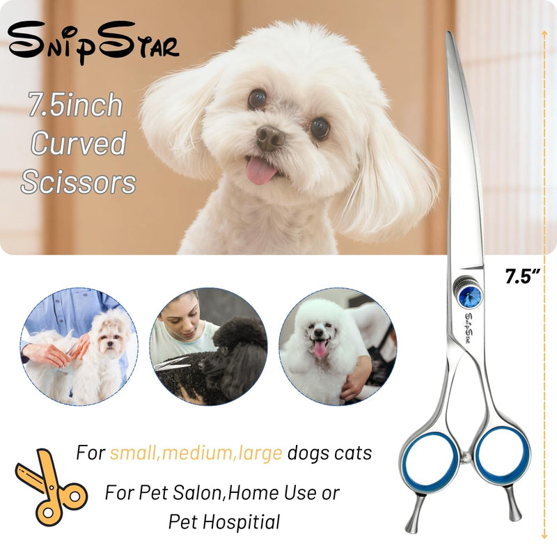 7.5inch 25° Curved Dog Grooming Scissors Professional, Japanese VG10 Stainless Steel Sharp Dog Scissors for Grooming Groomer, Pet Shears for Dogs Cats Face Paws Cutting, Comfortable Ergonomic Handle 7.5in Silver Curved