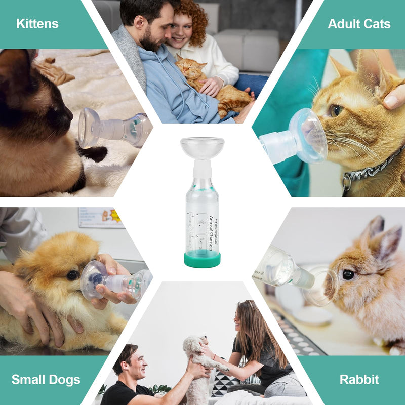 free-space Cat/Dog Inhaler Spacer with Round Shape Silicone Mask,Feline Aerosol Chamber with Breathing Indicator 2 Mask (Cat)