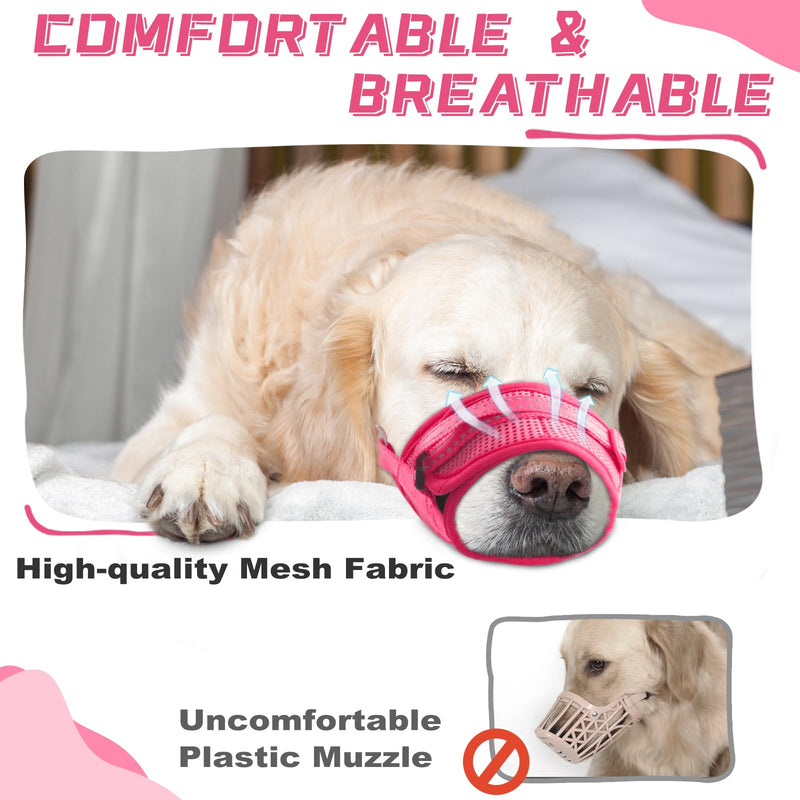 Dog Muzzle Soft Air Mesh Muzzle for Large Dogs, Adjustable Pet Muzzle for Small Medium Dogs to Drink Freely, Breathable Reflective Muzzle for Dogs to Prevent Biting Barking((Pink,L-7) - PawsPlanet Australia
