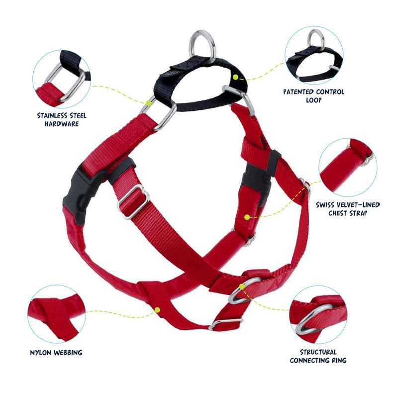 2 Hounds Design Freedom No Pull Dog Harness, Adjustable Harness, Easy Walking & Comfortable Control, Fits Small, Medium & Large Dogs, Solid Colors, Made in USA, 5/8" XS, Red XS (Chest 15" - 20") - PawsPlanet Australia