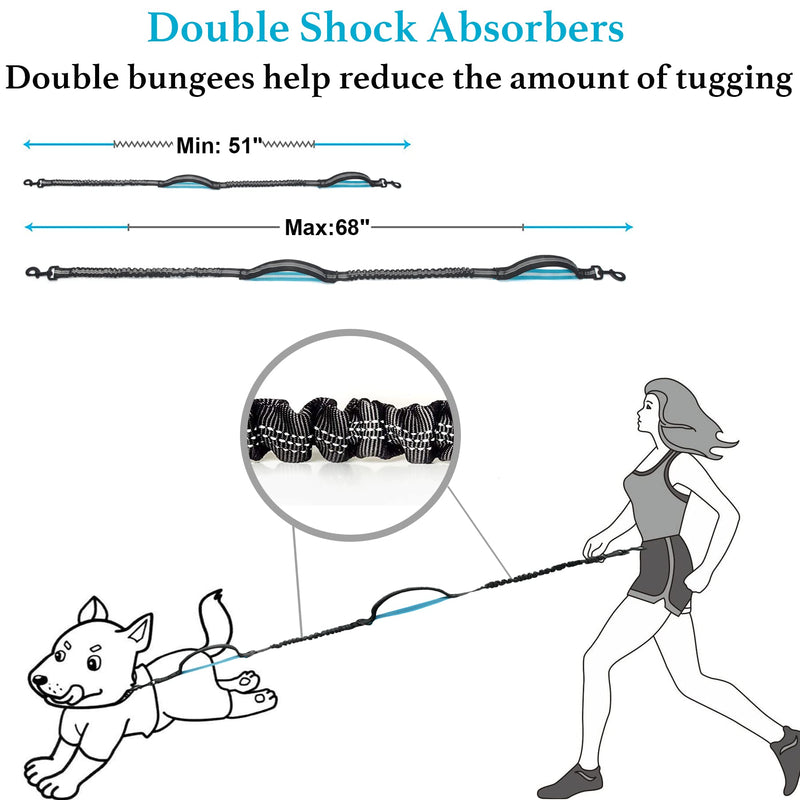 iYoShop Retractable Hands Free Dog Leash - Dual Handle Bungee Waist Leash for Small, Medium and Large Dogs (Small, 8-25 lbs, Black) - PawsPlanet Australia