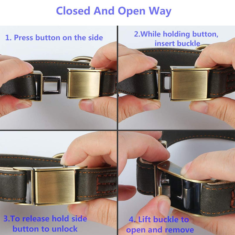 chede Basic Classic Luxury Padded Leather Dog Collar,The Seatbelt Buckle,for Large Medium Small Pets (M, Khaki) M-0.8"×(12"-15") - PawsPlanet Australia