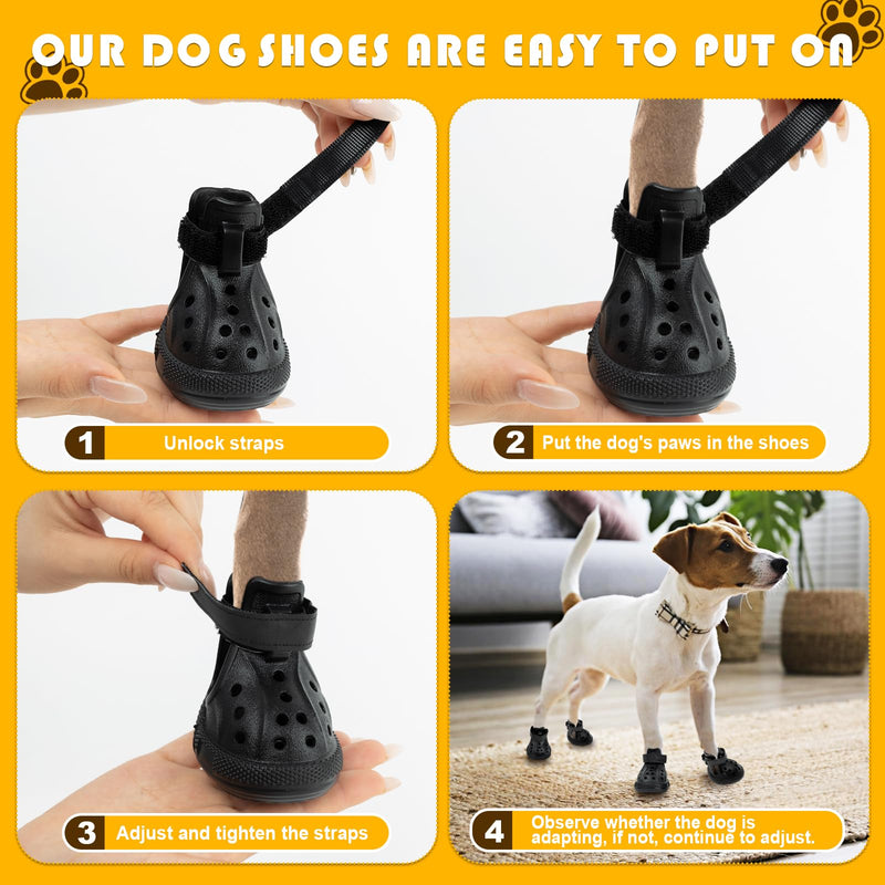 Dog Sandals, Breathable Dog Shoe for Hot Pavement, Anti-Slip & Paw Protectors Pet Shoes for Indoor/Outdoor Walking. Dog Boots for Small, Medium & Large Dogs (Black, 4PCS) Black 1.97"(L)x1.38"(W) - PawsPlanet Australia
