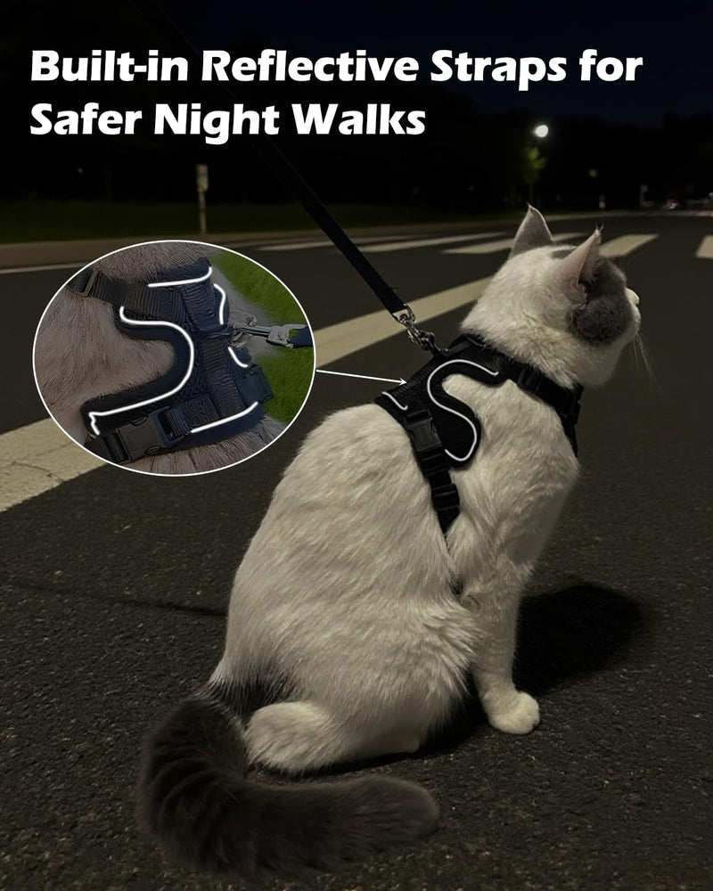 Luxelle 2 Pack Escape-Proof Cat Harness and Leash Set for Walking – Adjustable No Pull Soft Vest with Easy-Wear Buckle, Reflective Straps, Breathable Mesh – Outdoor Travel Harness for Cats & Kittens Black XS - PawsPlanet Australia