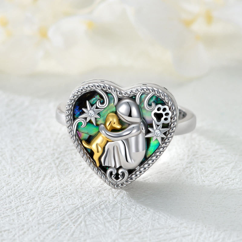 Sterling Silver Dog Urn Ring for Ashes, Dog Memorial Keepsake Cremation Jewelry Gifts for Dog Lovers Women Abalone Shell Size 8 - PawsPlanet Australia