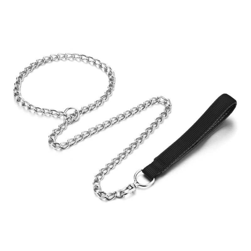 Metal Dog Leash, Integrated Dog Collar and Leash, Chew Proof Dog Chain Leash with P Chain Slip, Heavy Duty Sturdy Pet Dog Leash with Padded Handle for Large Medium Dogs 4’/3.0mm Black Handle with P Chain Slip - PawsPlanet Australia