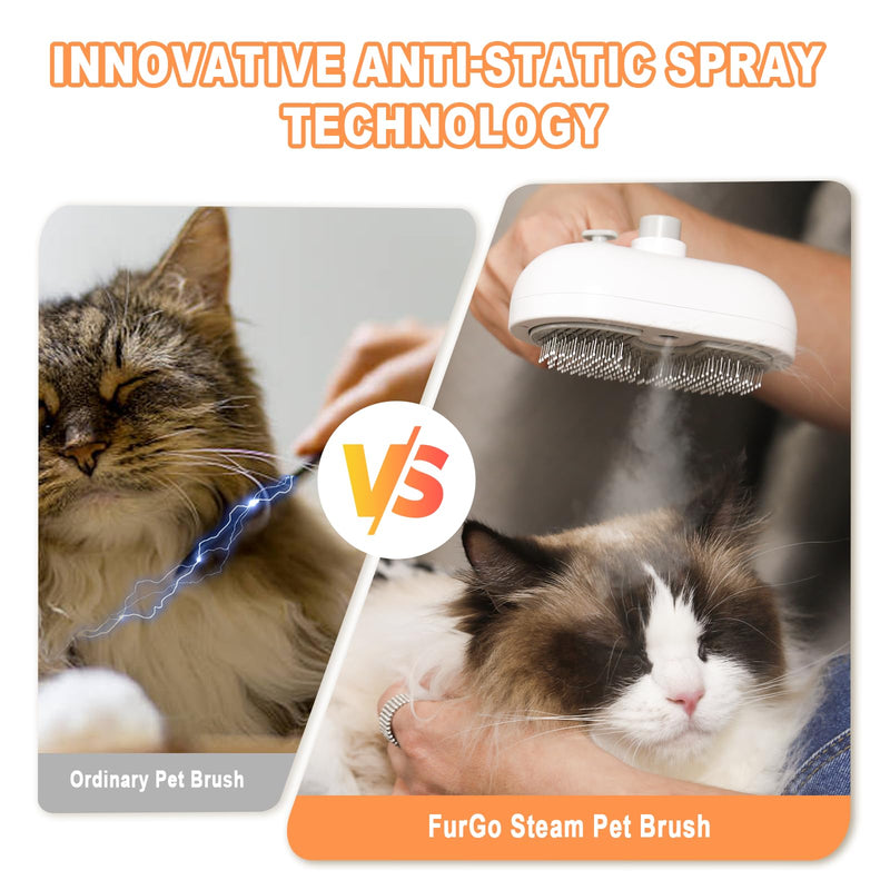 Cat Steam Brush for Cats & Dogs,3-in-1 Self Cleaning Pet Grooming Brush with One-Click Hair Release Button, Anti-Static Deshedding & Detangling Cat Hair Brush, Stainless Steel Bristles,Long/Short Hair White