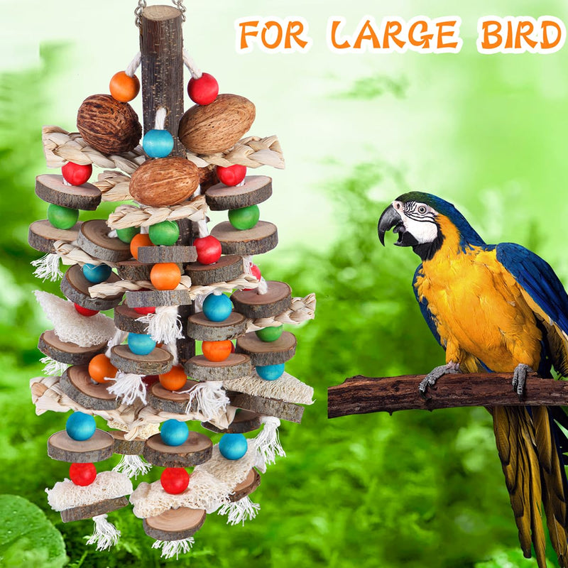 BBjinronjy Large Parrot Toys Bird Chewing Toys-Natural Nuts Corn Loofah Wooden Bird Cage Toy for African Grey,Macaws,Conure,Cokatoos,Cockatiel,Amazon Parrots and Other Medium and Small Birds