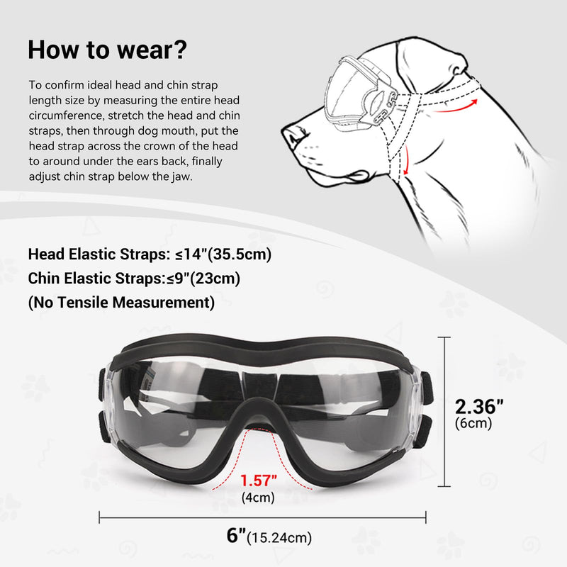 ENJOYING Clear Dog Goggles Medium Anti-UV Doggy Sunglasses for Medium-Large Dogs Outdoor Fog-Proof Windproof Snowproof Dog Glasses, Adjustable, Easy Wear, Transparent