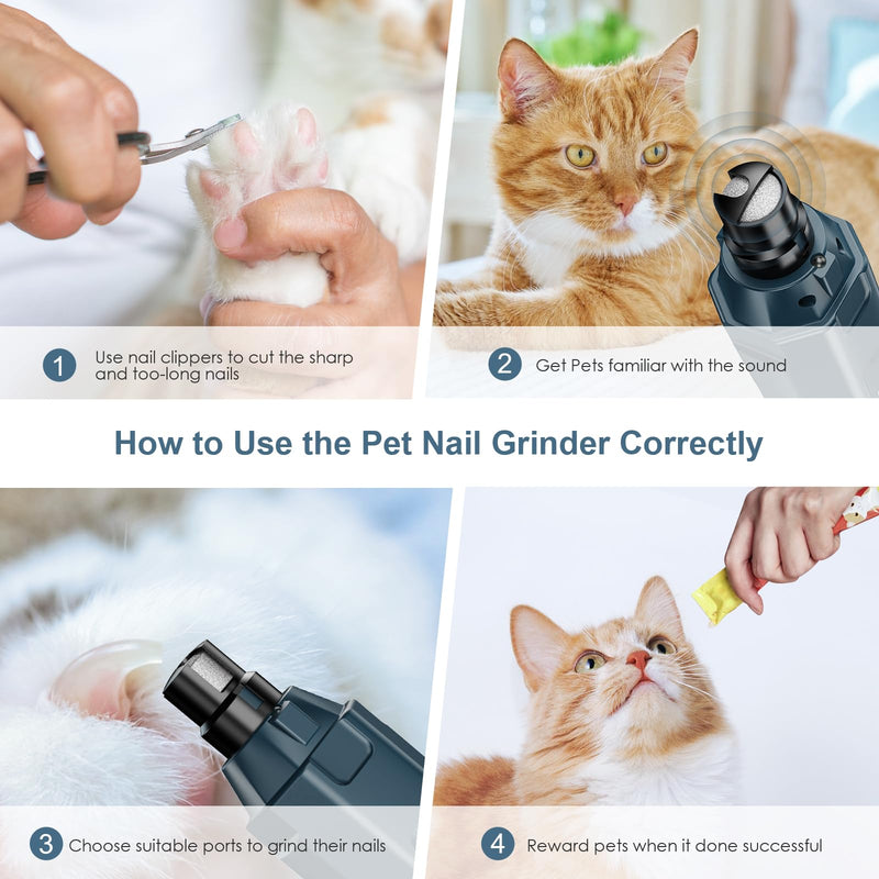 Dog Nail Grinders, Dog Claw Clippers Quiet Rechargeable Electric Dog Nail Trimmer 6-Speed, 3 Types of Nail Polish Port with LED Light for Large Medium Small Dogs - PawsPlanet Australia