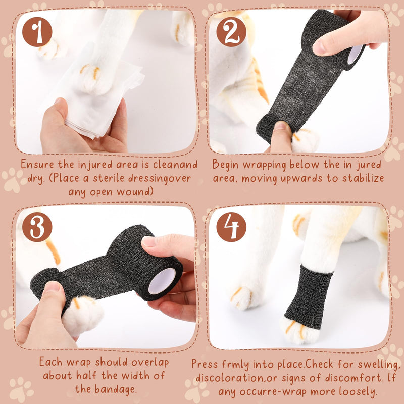 6 Rolls Self Adhesive Bandages Wrap No Chew Bandage for Pets Bitter Bandage Wrap for Dogs and Cats Wound Wrap 2 Inches x 5 Yd(Black) black - PawsPlanet Australia
