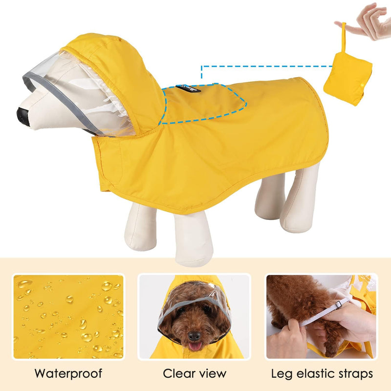 Lukovee Dog Raincoat, Adjustable Dog Rain Jacket with Clear Hooded Double Layer for Large Medium Small Dogs Puppies, Waterproof Dog Rain Coat Poncho with Reflective Storage Pocket & Rim (Yellow, XXL) 2X-Large A-Yelllow