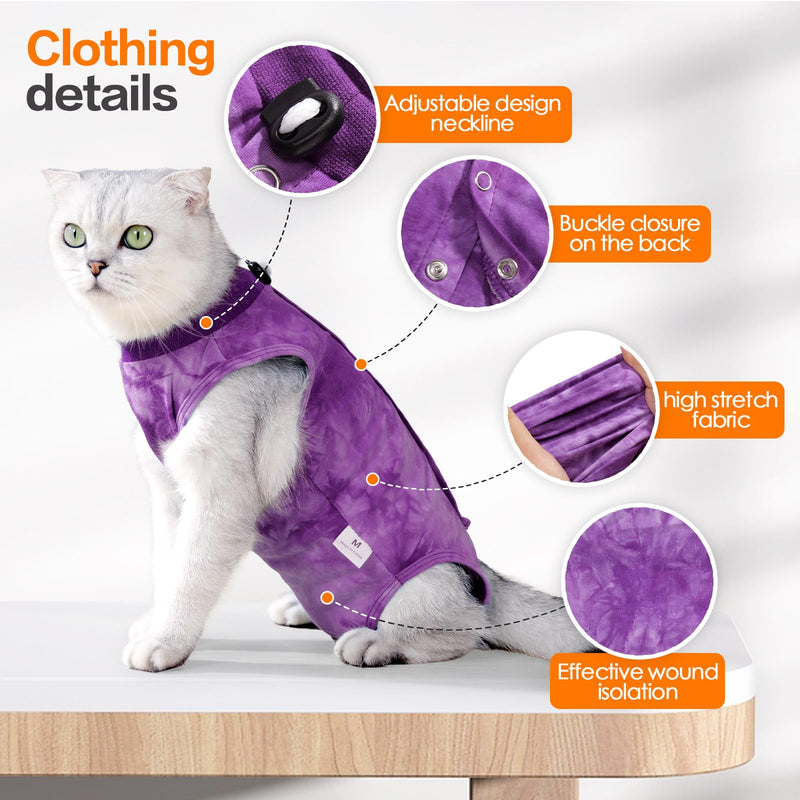 Cat Recovery Suit for Spay Cat Onesie for Cats After Surgery, Breathable Cat Surgery Recovery Suit Female Male Surgical Spay Suit, Kitten Recovery Suit E Collar Alternative Anti Licking Wounds, Large Purple