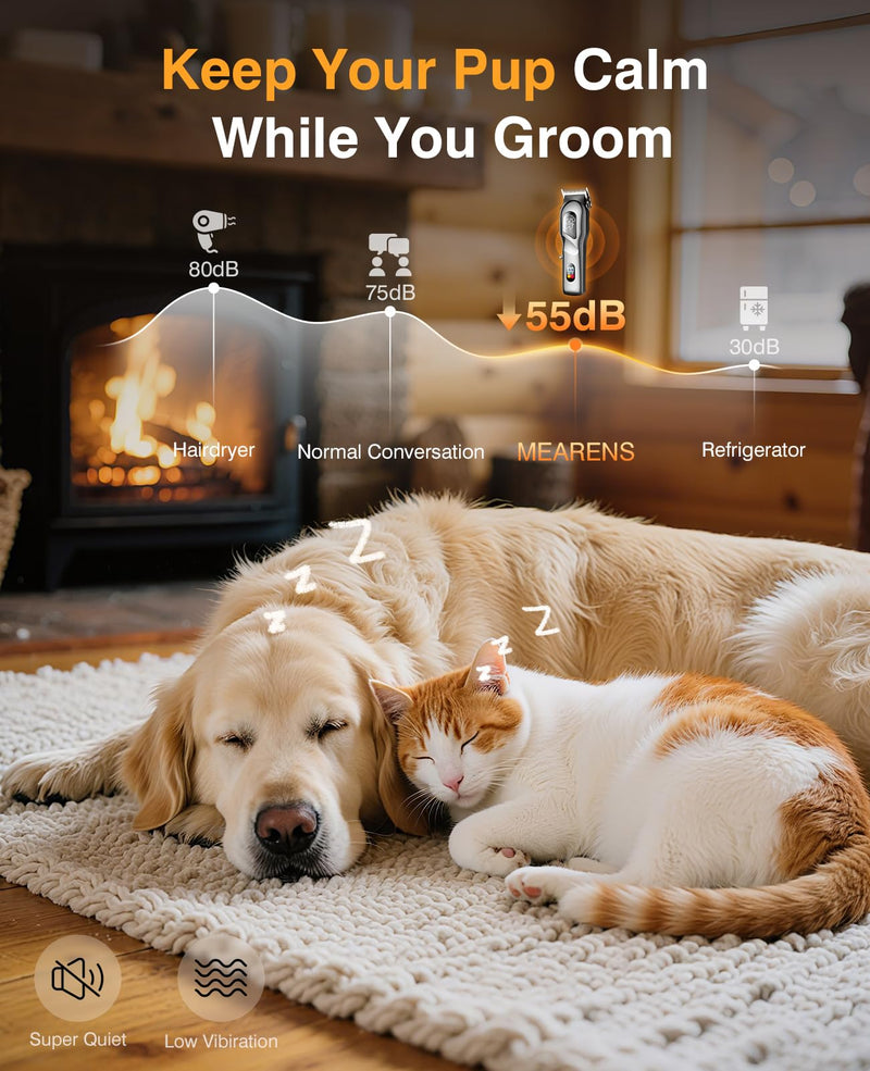 Dog Grooming Kit, Dog Clippers for Grooming for Heavy Thick Hair, Low Noise Cordless Pet Hair Trimmer with Stainless Steel Blade, Professional Rechargeable Hair Trimmer for Dogs and Cats Silver - PawsPlanet Australia
