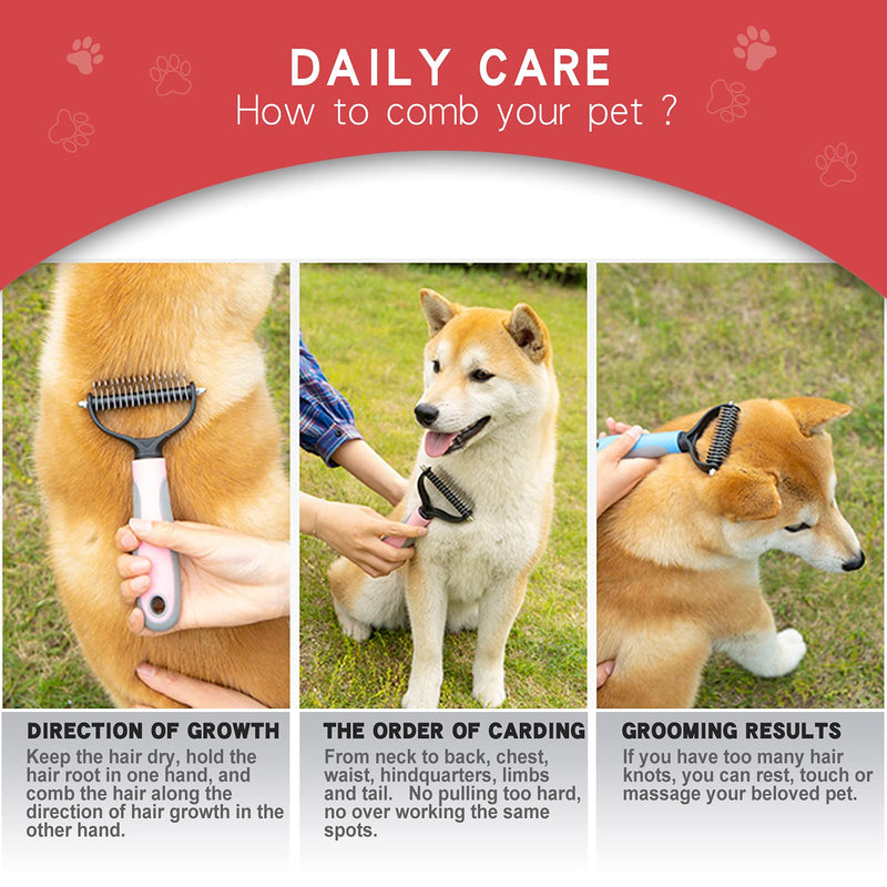 GOESWELL Dog brush for shedding Undercoat Rake for Dogs & Cats - Double Sided Brush for Dematting Comb Grooming Tool kit - Nail Clippers & Nail File (Pink(3 Pack)) Pink(3 Pack) - PawsPlanet Australia