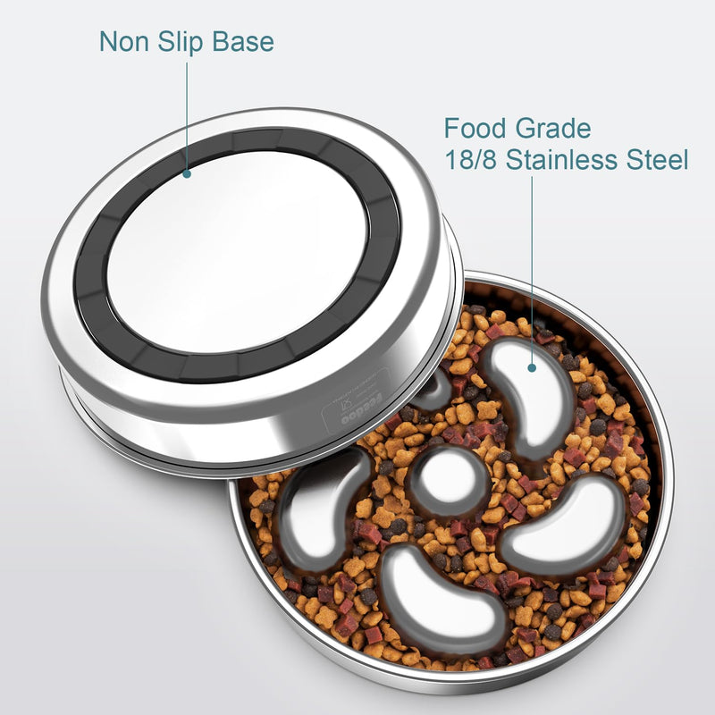 Slow Feeder Dog Bowl, Double-Layer Food-Grade Stainless Steel, Heavy Duty with Non-Slip Rubber Base, 2Cups Capacity for Small and Medium Dogs to Slow Down Eating - PawsPlanet Australia