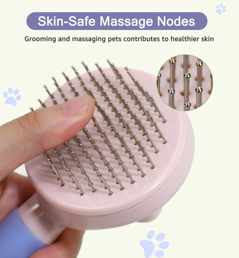 Pet Self-Cleaning Slicker Brush for Dogs & Cats, Deshedding Grooming Comb, Removes Loose Undercoat Hair & Mats, Skin-Friendly Massaging Tool for Long/Short Fur, Large & Small Breeds (Purple) Purple - PawsPlanet Australia