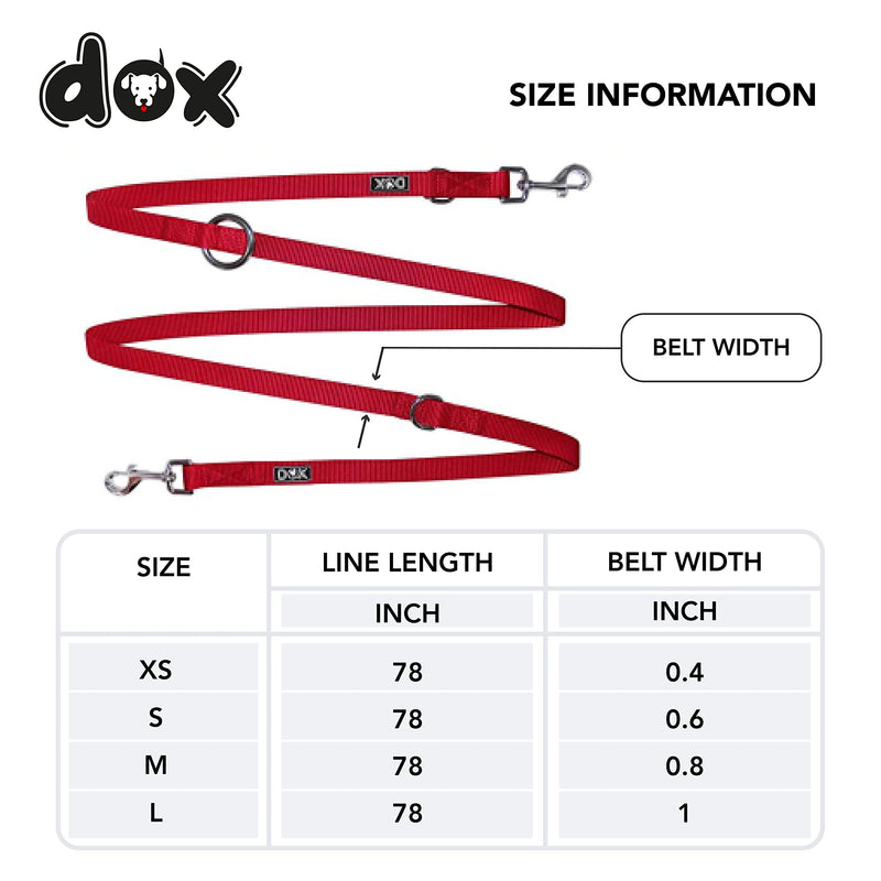 DDOXX Nylon Dog Leash - 6.6 Ft, 3-Way Adjustable Dog Leash - Medium (Red) Red M - 0.8 x 78.7 in - PawsPlanet Australia