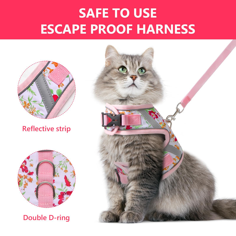 Floral cat Leash and Harness Set. The cat Harness Escape Proof Feature Allows You to Walk You cat, Small Dog or Rabbit Without Worries. This Kitten Harness and Leash is Cute and Trendy - PawsPlanet Australia