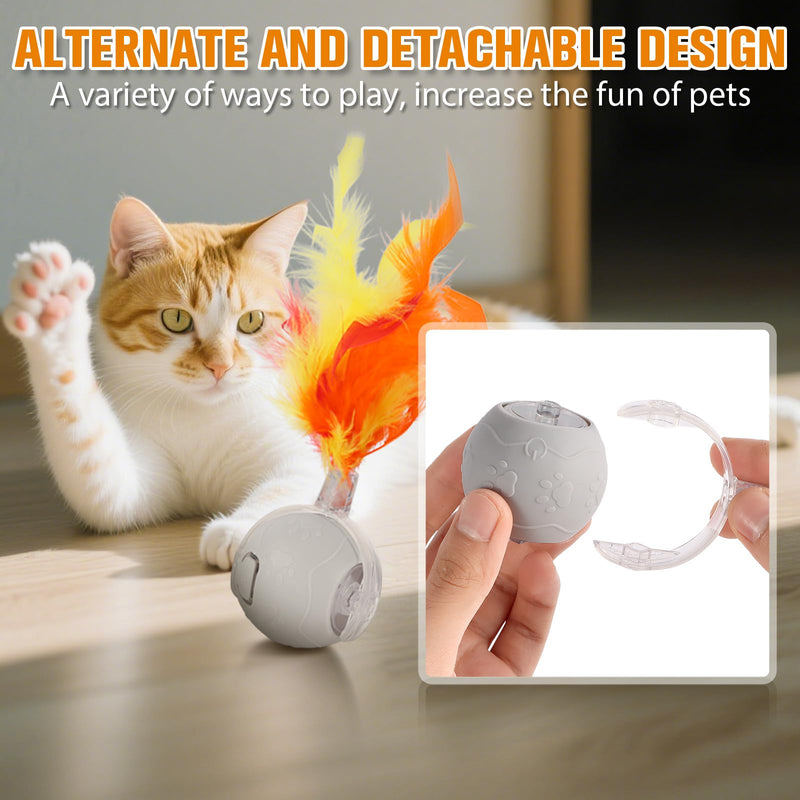Interactive Cat Toys for Indoor,Automatic Moving Electric Rolling Pet Ball,Smart Teasing Toy for Kitty,3 Modes and USB Rechargeable,Tail 2.0 Cat Feather Toy Gray - PawsPlanet Australia